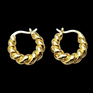 Vtg. Twisted Yellow Gold Over Sterling Silver Mini Hoop Earrings